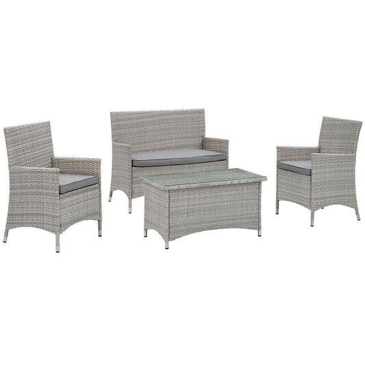 Modway Bridge Wicker Rattan 4-Piece Outdoor Patio Furniture Set in Light Gray Gray