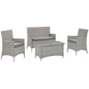 Modway Bridge Wicker Rattan 4-Piece Outdoor Patio Furniture Set in Light Gray Gray