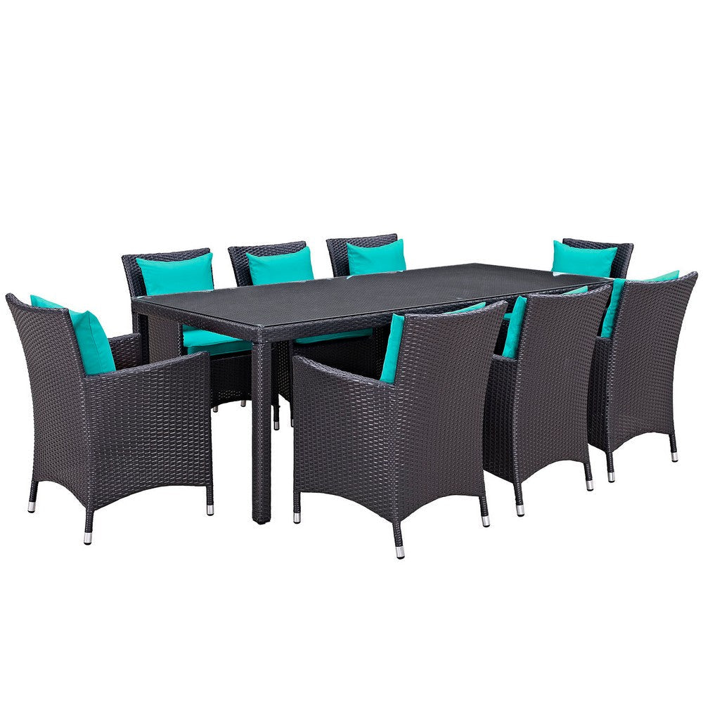 Modway Convene 9-pc Outdoor Patio Dining Set with Washable Cushion Covers in Espresso Turquoise