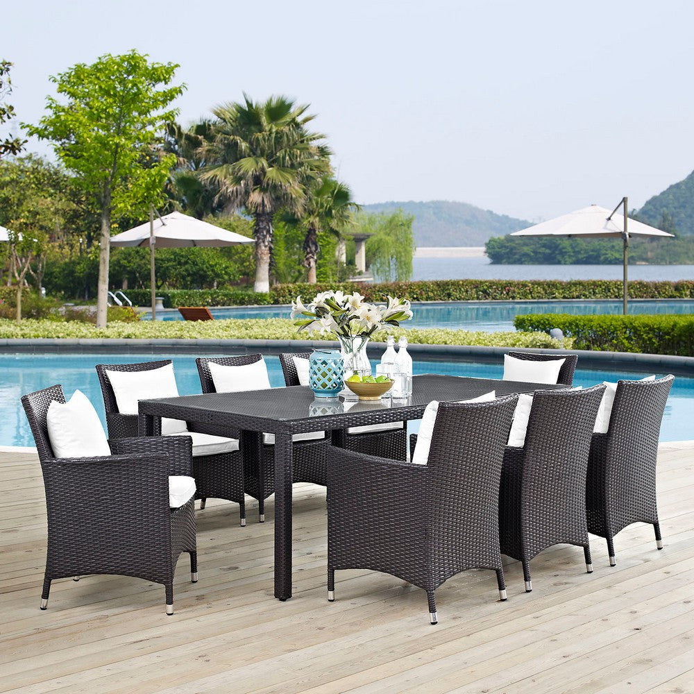 Modway Convene 9-pc Outdoor Patio Dining Set with Washable Cushion Covers in Espresso White MDY-EEI-2217-EXP-WHI-SET