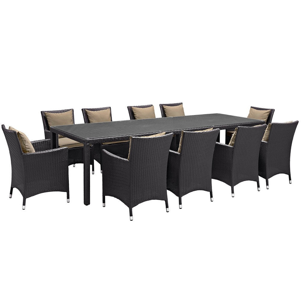 Modway Convene 11-pc Outdoor Patio Dining Set with Washable Cushion Covers in Espresso Mocha