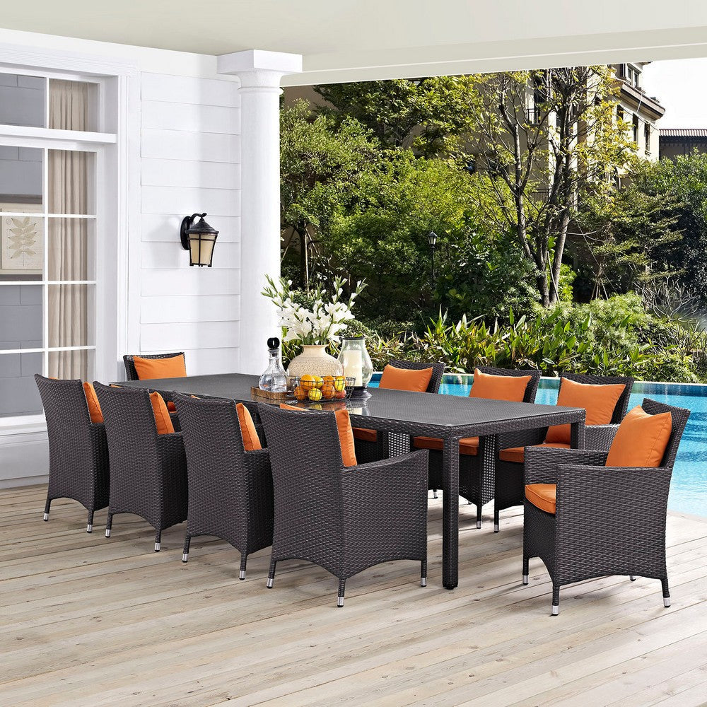 Modway Convene 11-pc Outdoor Patio Dining Set with Washable Cushion Covers in Espresso Orange MDY-EEI-2219-EXP-ORA-SET