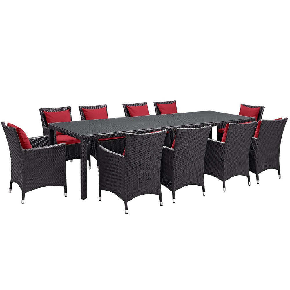 Modway Convene 11-pc Outdoor Patio Dining Set with Washable Cushion Covers in Espresso Red