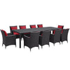 Modway Convene 11-pc Outdoor Patio Dining Set with Washable Cushion Covers in Espresso Red