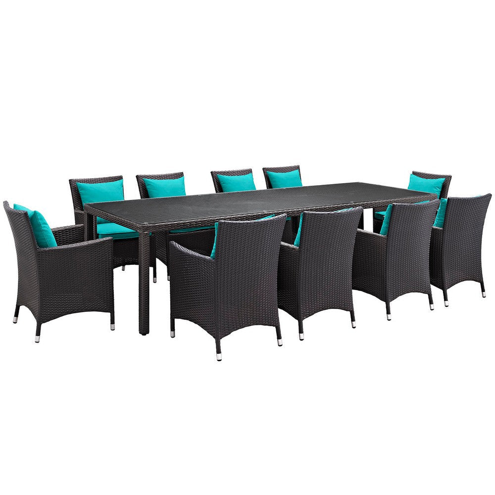 Modway Convene 11-pc Outdoor Patio Dining Set with Washable Cushion Covers in Espresso Turquoise