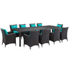 Modway Convene 11-pc Outdoor Patio Dining Set with Washable Cushion Covers in Espresso Turquoise