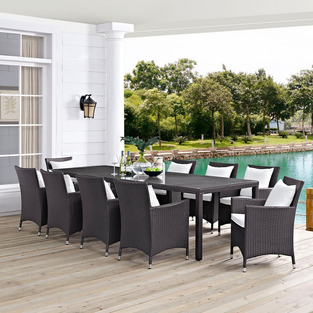 Modway Convene 11-pc Outdoor Patio Dining Set with Washable Cushion Covers in Espresso White MDY-EEI-2219-EXP-WHI-SET