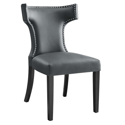 Modway Curve Mid-Century Modern Faux Leather Upholstered with Nailhead Trim, Dining Chair, Gray