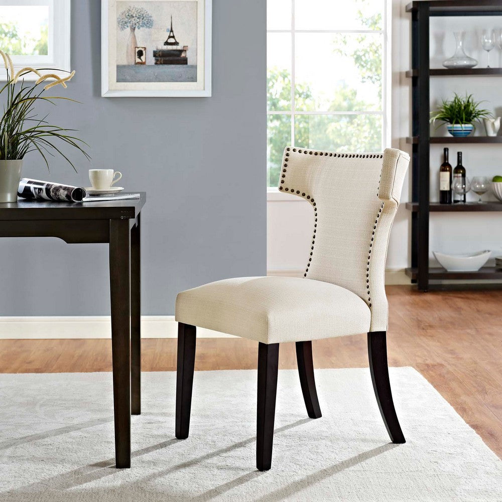 Modway Curve Mid-Century Modern Upholstered Fabric with Nailhead Trim in Beige, One Chair