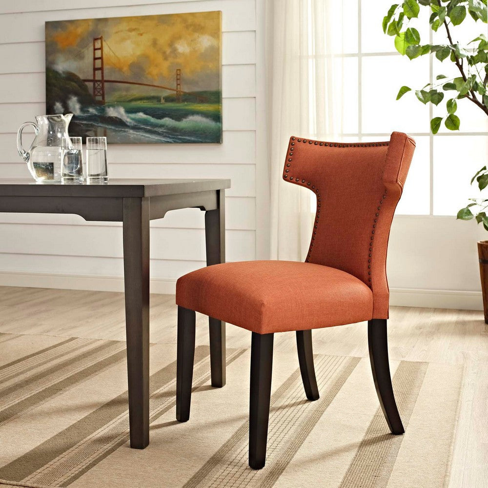 Modway Curve Mid-Century Modern Upholstered Fabric with Nailhead Trim in Orange, One Chair