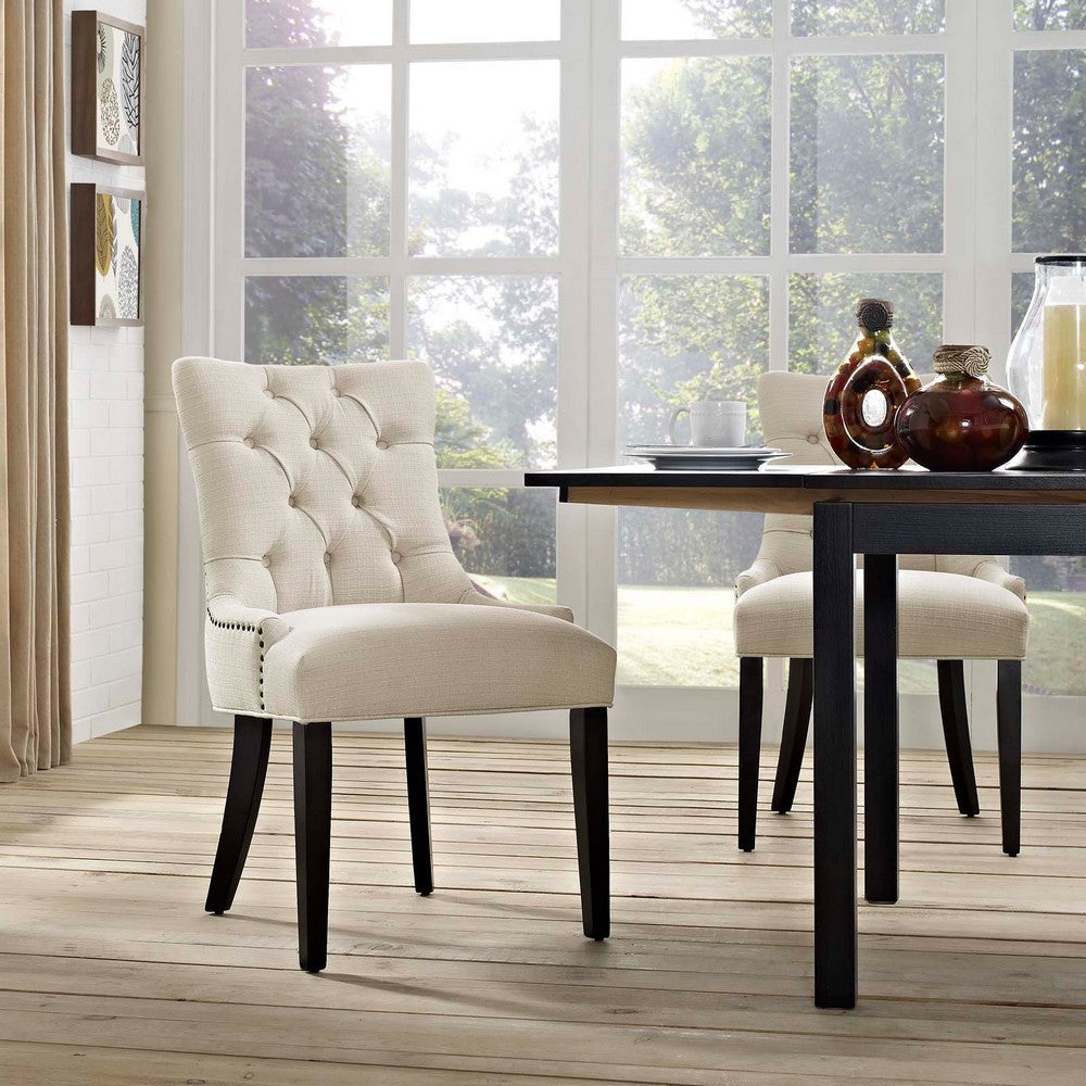 Modway Regent Modern Elegant Button-Tufted Upholstered Fabric with Nailhead Trim, Dining Side Chair, Beige