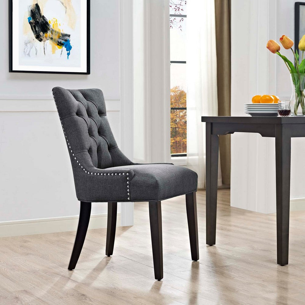 Modway Regent Modern Elegant Button-Tufted Upholstered Fabric with Nailhead Trim, Dining Side Chair, Gray