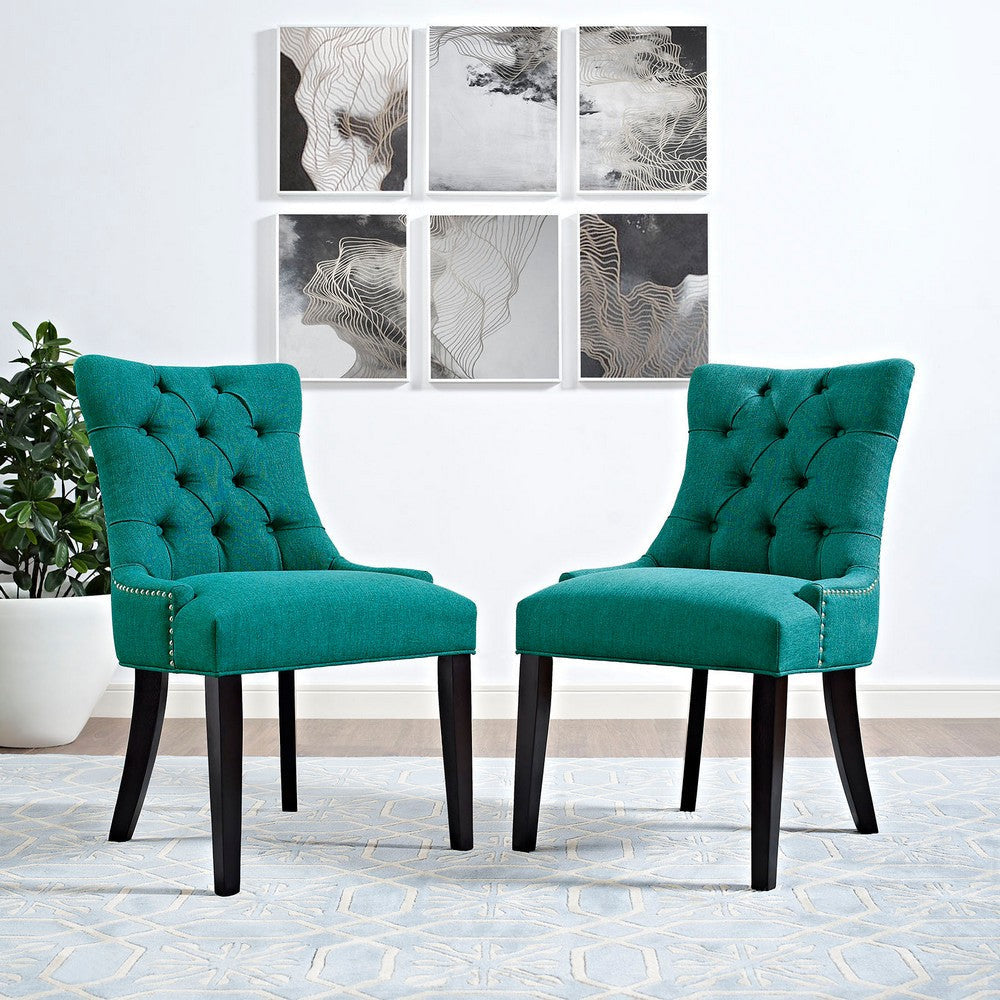 Modway Regent Modern Elegant Button-Tufted Upholstered Fabric with Nailhead Trim, Dining Side Chair, Teal