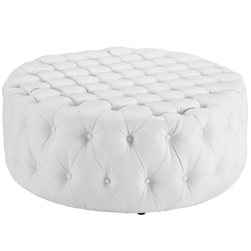 Amour Upholstered Vinyl Ottoman, White - No Shipping Charges