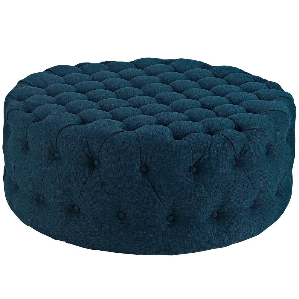 Modway Amour Fabric Upholstered Button-Tufted Round Ottoman in Azure