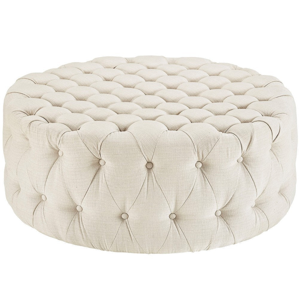 Amour Upholstered Fabric Ottoman, Beige - No Shipping Charges