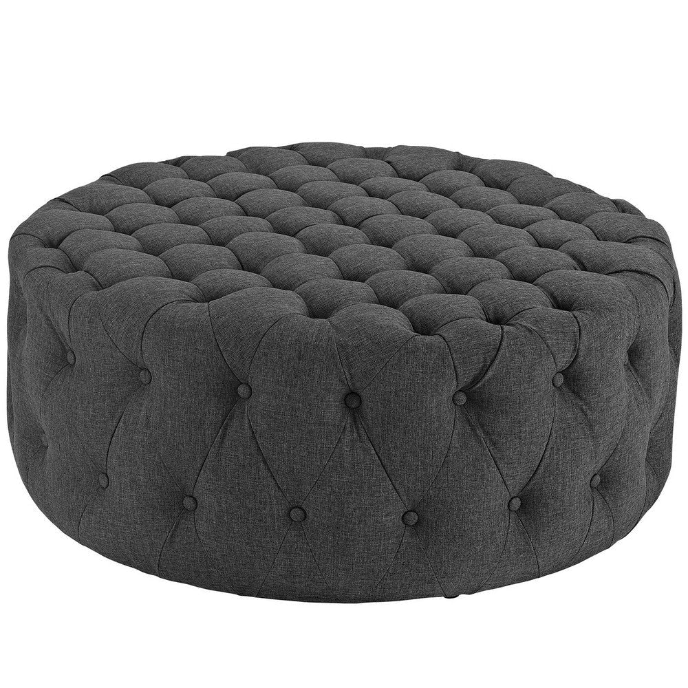 Modway Amour Fabric Upholstered Button-Tufted Round Ottoman in Gray