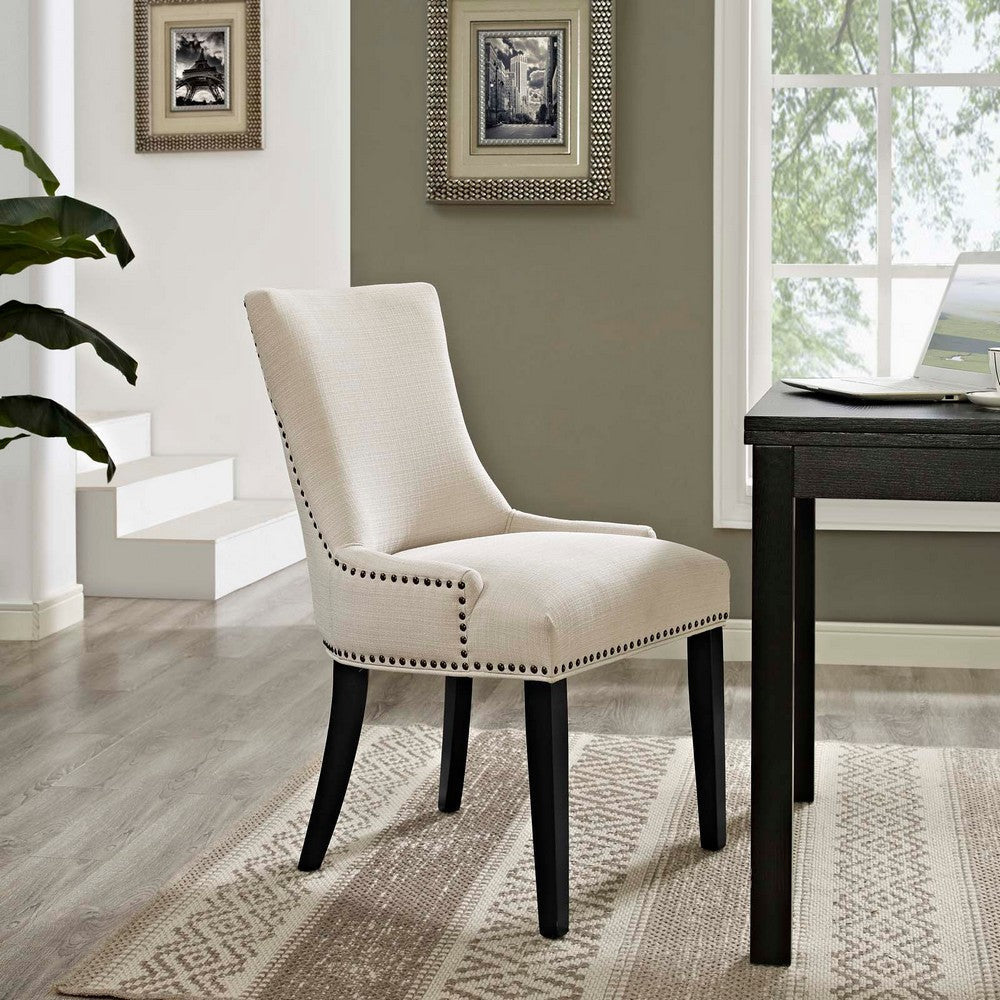 Modway Marquis Modern Upholstered Fabric Dining Chair with Nailhead Trim in Beige