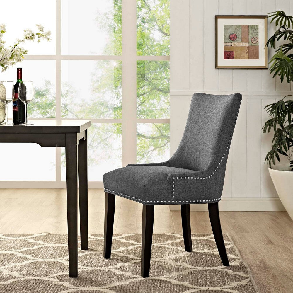 Modway Marquis Modern Upholstered Fabric Dining Chair with Nailhead Trim in Gray