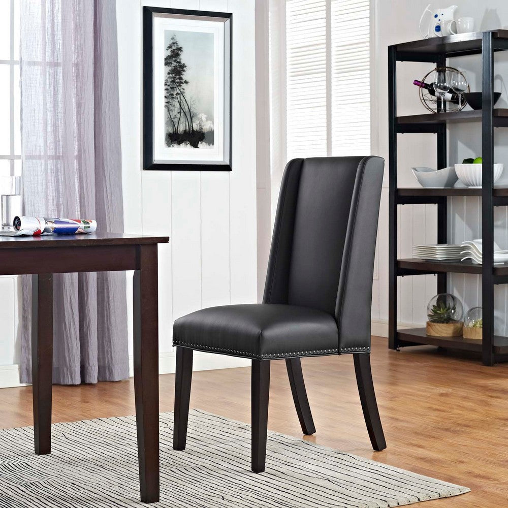 Modway MO- Baron Modern Tall Back Wood Faux Leather Upholstered, Dining Chair, Black