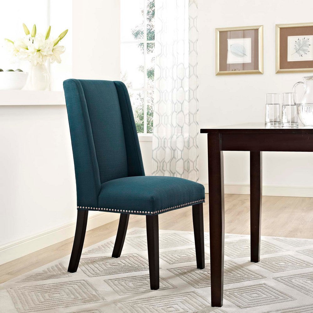 Modway MO- Baron Modern Tall Back Wood Upholstered Fabric, Dining Chair, Azure