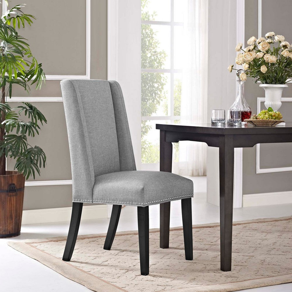 Modway MO- Baron Modern Tall Back Wood Upholstered Fabric, Dining Chair, Light Gray