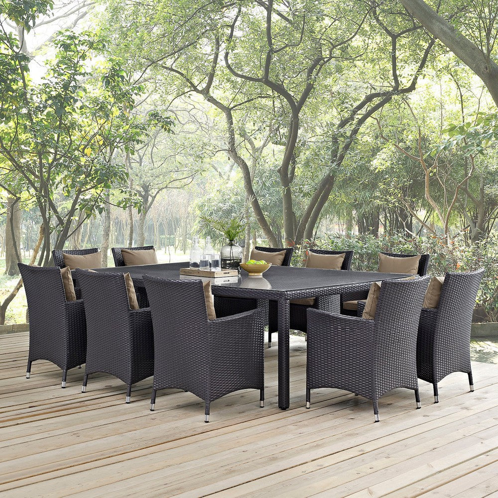 Modway Convene Collection 11-Piece Outdoor Patio Dining Set in Espresso Mocha MDY-EEI-2240-EXP-MOC-SET