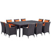 Modway Convene Collection 11-Piece Outdoor Patio Dining Set in Espresso Orange