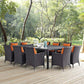 Modway Convene Collection 11-Piece Outdoor Patio Dining Set in Espresso Orange MDY-EEI-2240-EXP-ORA-SET