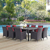 Modway Convene Collection 11-Piece Outdoor Patio Dining Set in Espresso Red MDY-EEI-2240-EXP-RED-SET