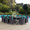 Modway Convene Collection 11-Piece Outdoor Patio Dining Set in Espresso Turquoise MDY-EEI-2240-EXP-TRQ-SET