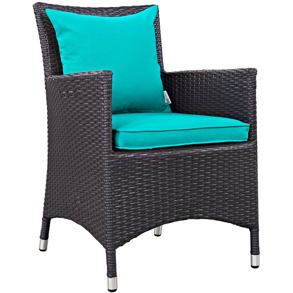 Modway Convene Wicker Rattan 7-Piece Outdoor Patio Dining Set in Espresso Turquoise MDY-EEI-2241-EXP-TRQ-SET