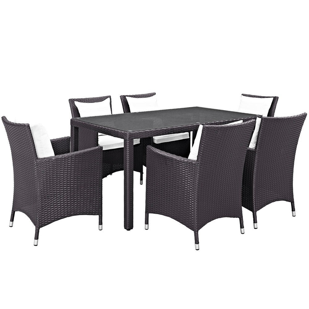 Modway Convene Wicker Rattan 7-Piece Outdoor Patio Dining Set in Espresso White