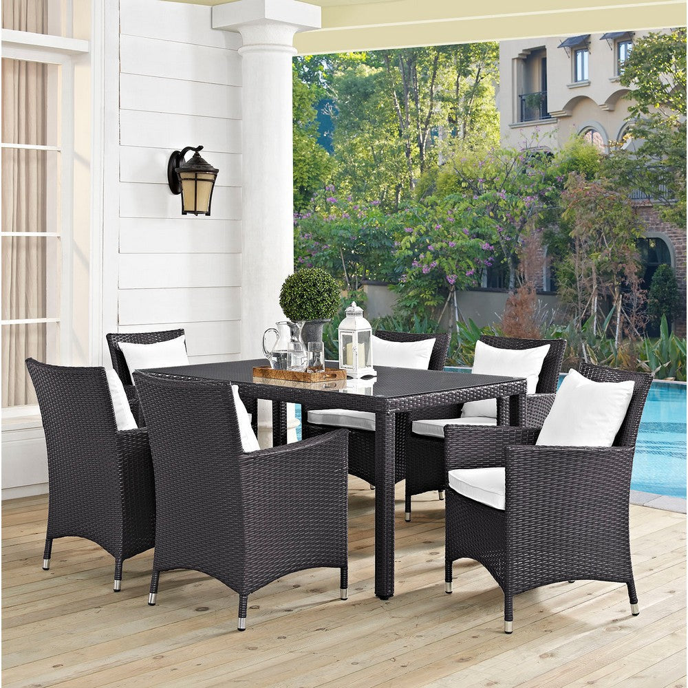 Modway Convene Wicker Rattan 7-Piece Outdoor Patio Dining Set in Espresso White MDY-EEI-2241-EXP-WHI-SET