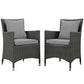 Modway EEI-2242-CHC-GRY-SET Sojourn Wicker Rattan Outdoor Patio Sunbrella Dining Chairs in Canvas Gray, Two Armchairs