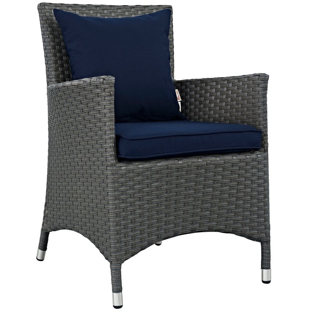 Modway EEI-2242-CHC-NAV-SET Sojourn Wicker Rattan Outdoor Patio Sunbrella Dining Chairs in Canvas Navy Two Armchairs