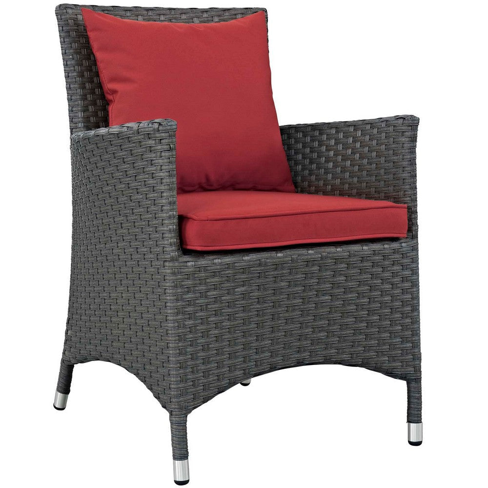 Modway EEI-2242-CHC-RED-SET Sojourn Wicker Rattan Outdoor Patio Sunbrella Dining Chairs in Canvas Red Two Armchairs MDY-EEI-2242-CHC-RED-SET