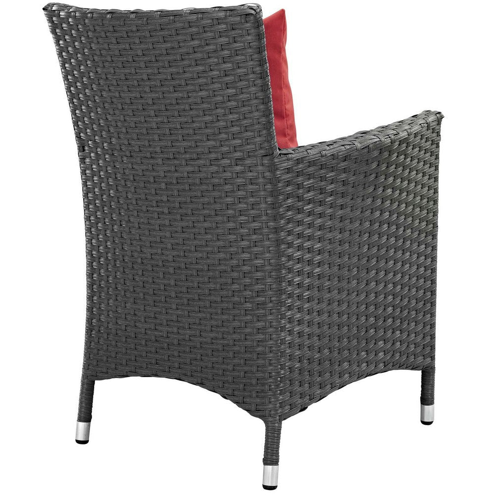 Modway EEI-2242-CHC-RED-SET Sojourn Wicker Rattan Outdoor Patio Sunbrella Dining Chairs in Canvas Red Two Armchairs MDY-EEI-2242-CHC-RED-SET