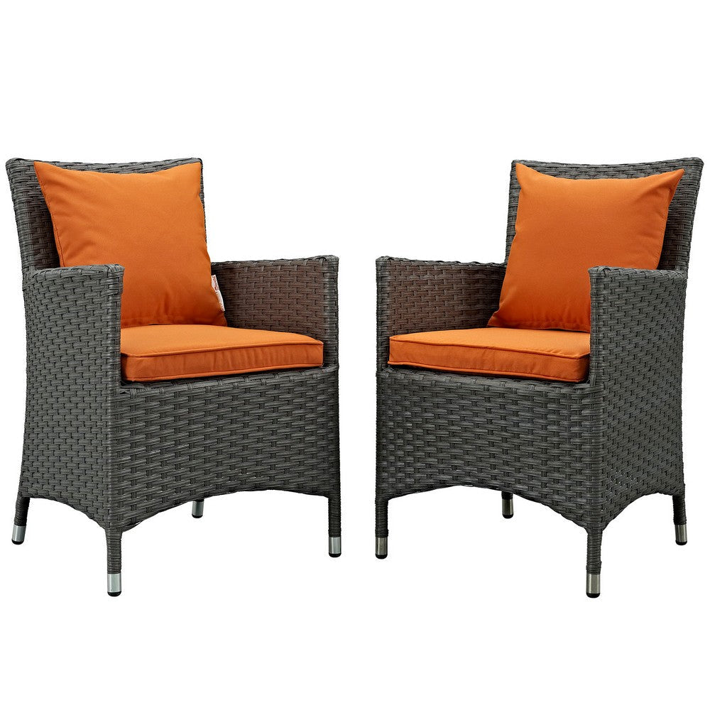 Modway EEI-2242-CHC-TUS-SET Sojourn Wicker Rattan Outdoor Patio Sunbrella Dining Chairs in Canvas, Two Armchairs, Tuscan Orange