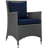 Modway EEI-2243-CHC-NAV-SET Sojourn Wicker Rattan Outdoor Patio Sunbrella Dining Chairs in Canvas Navy Four Armchairs