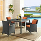 Modway EEI-2243-CHC-TUS-SET Sojourn Wicker Rattan Outdoor Patio Sunbrella Dining Chairs in Canvas Four Armchairs Tuscan Orange