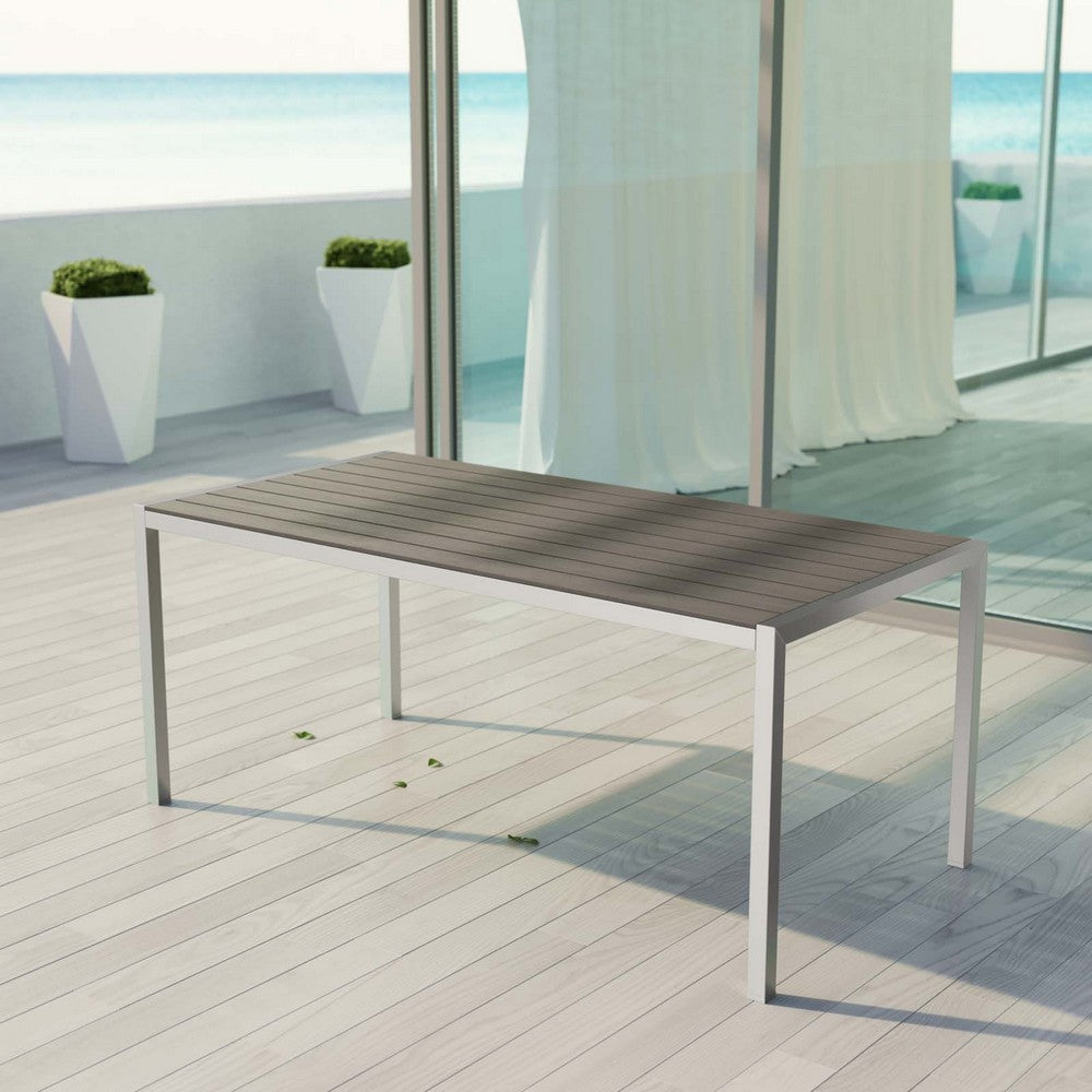 Modway Shore Aluminum Outdoor Patio 71" Rectangle Dining Table in Silver Gray