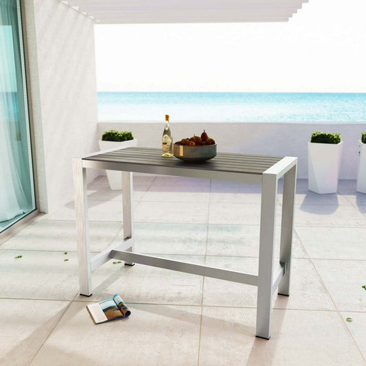 Modway Shore Aluminum Outdoor Patio 60" Rectangle Bar Table in Silver Gray