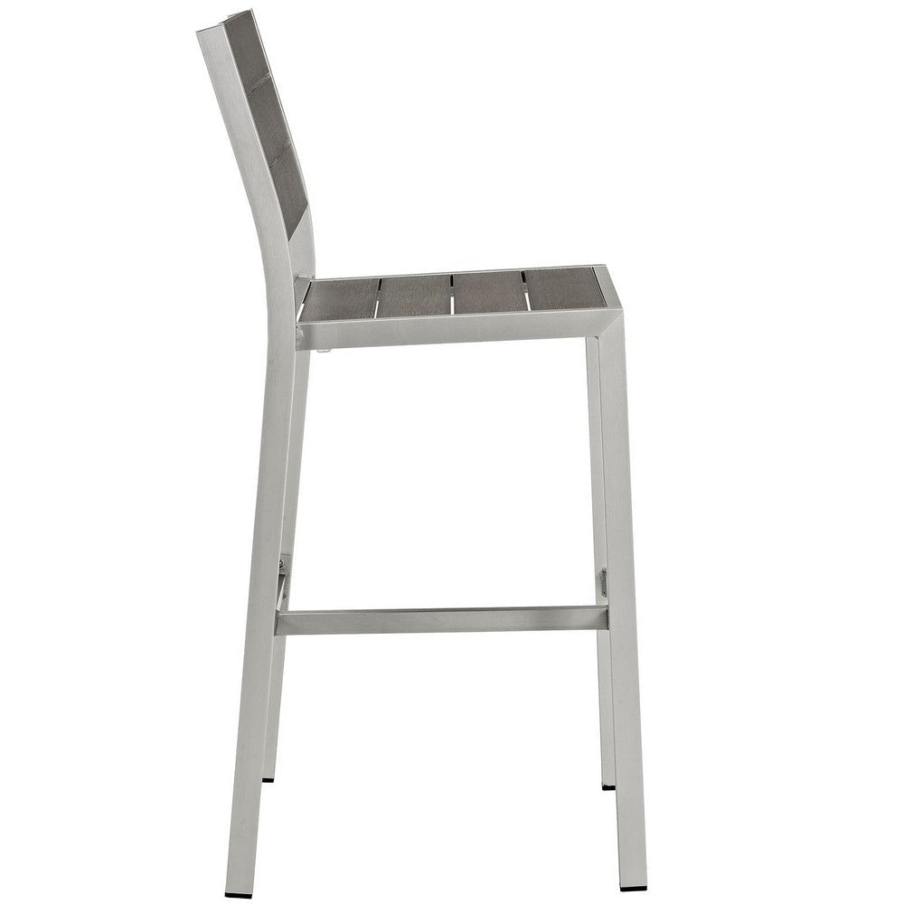 Modway Shore Aluminum Outdoor Patio Armless Bar Stool in Silver Gray MDY-EEI-2255-SLV-GRY