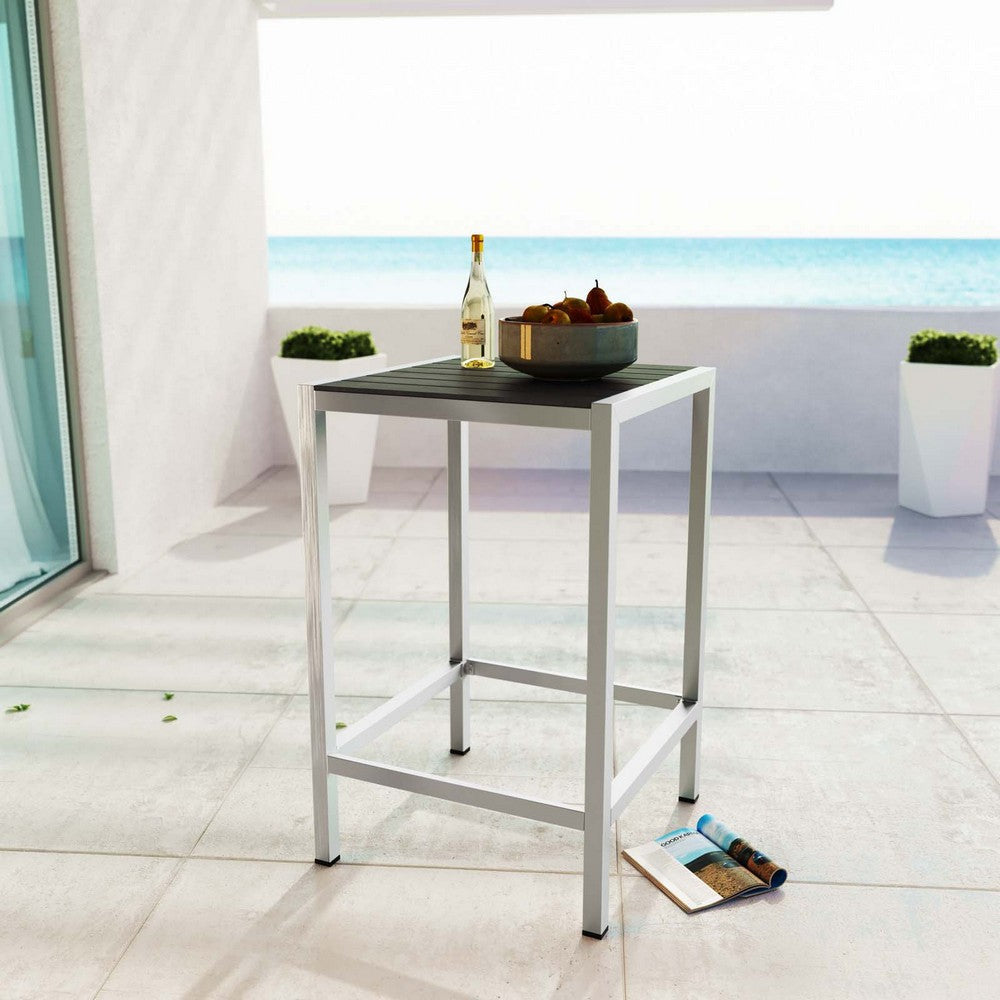 Modway Shore Aluminum Outdoor Patio Square Bar Table in Silver Gray