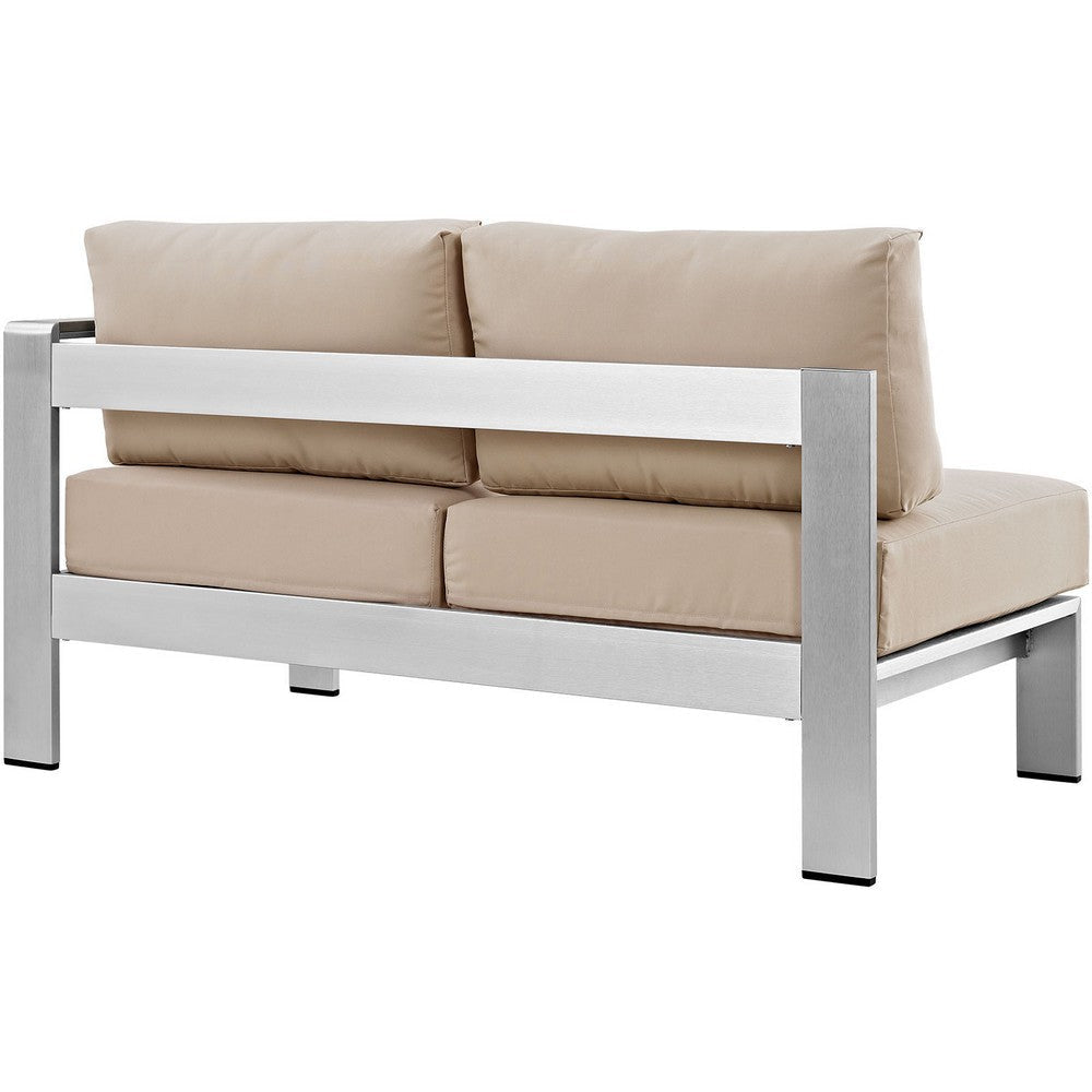 Silver Beige Shore Outdoor Patio Aluminum Right-Arm Loveseat - No Shipping Charges MDY-EEI-2262-SLV-BEI