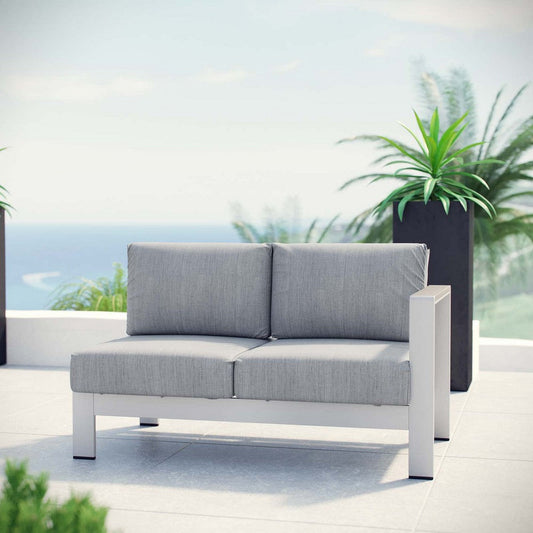 Modway Shore Aluminum Outdoor Patio Right Arm Loveseat in Silver Gray