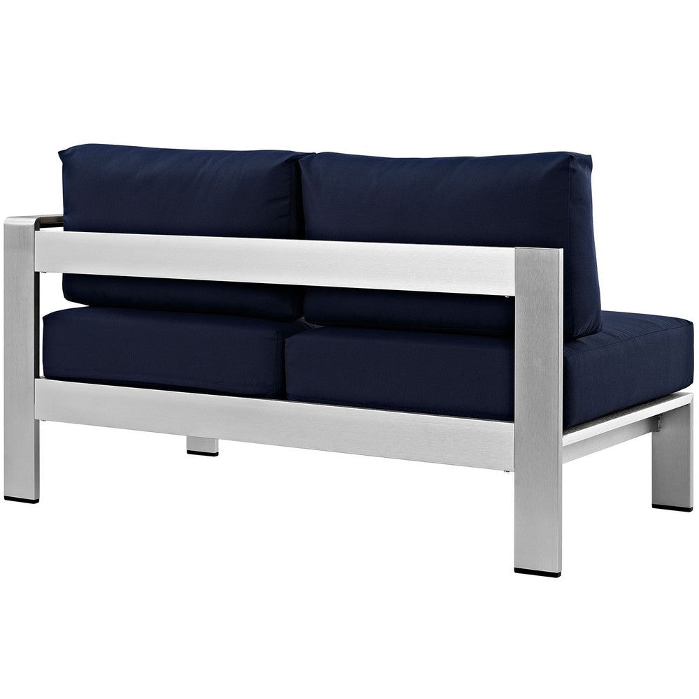 Silver Navy Shore Outdoor Patio Aluminum Right-Arm Loveseat - No Shipping Charges MDY-EEI-2262-SLV-NAV