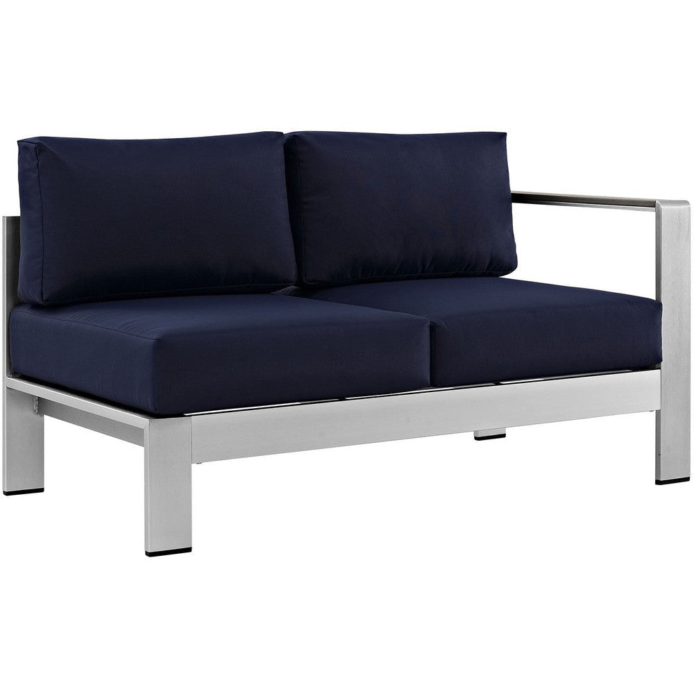 Silver Navy Shore Outdoor Patio Aluminum Right-Arm Loveseat - No Shipping Charges