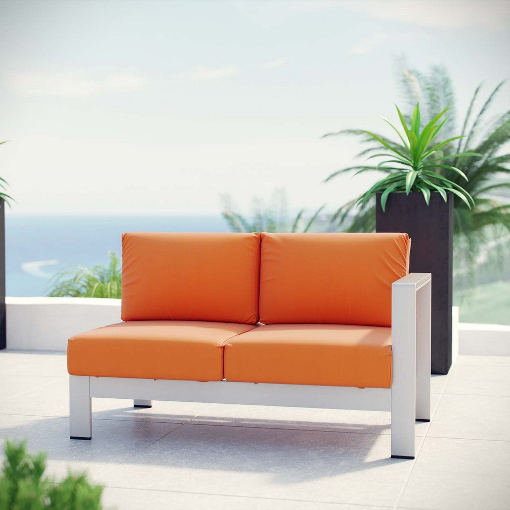 Modway Shore Aluminum Outdoor Patio Right Arm Loveseat in Silver Orange